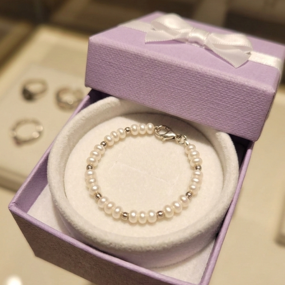 Elegant Pearl and Sterling Silver Baby Bracelet